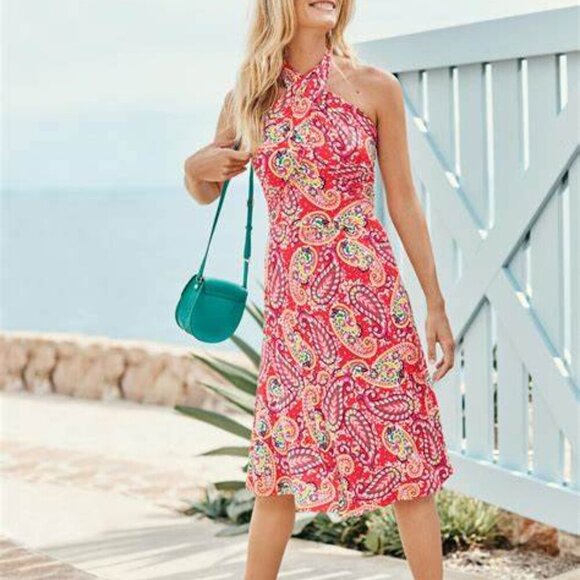 Boden‎ Womens Lilah Multi Way Red Paisley Dress 6 Multi Color Knit Summer Beach - Picture 1 of 11